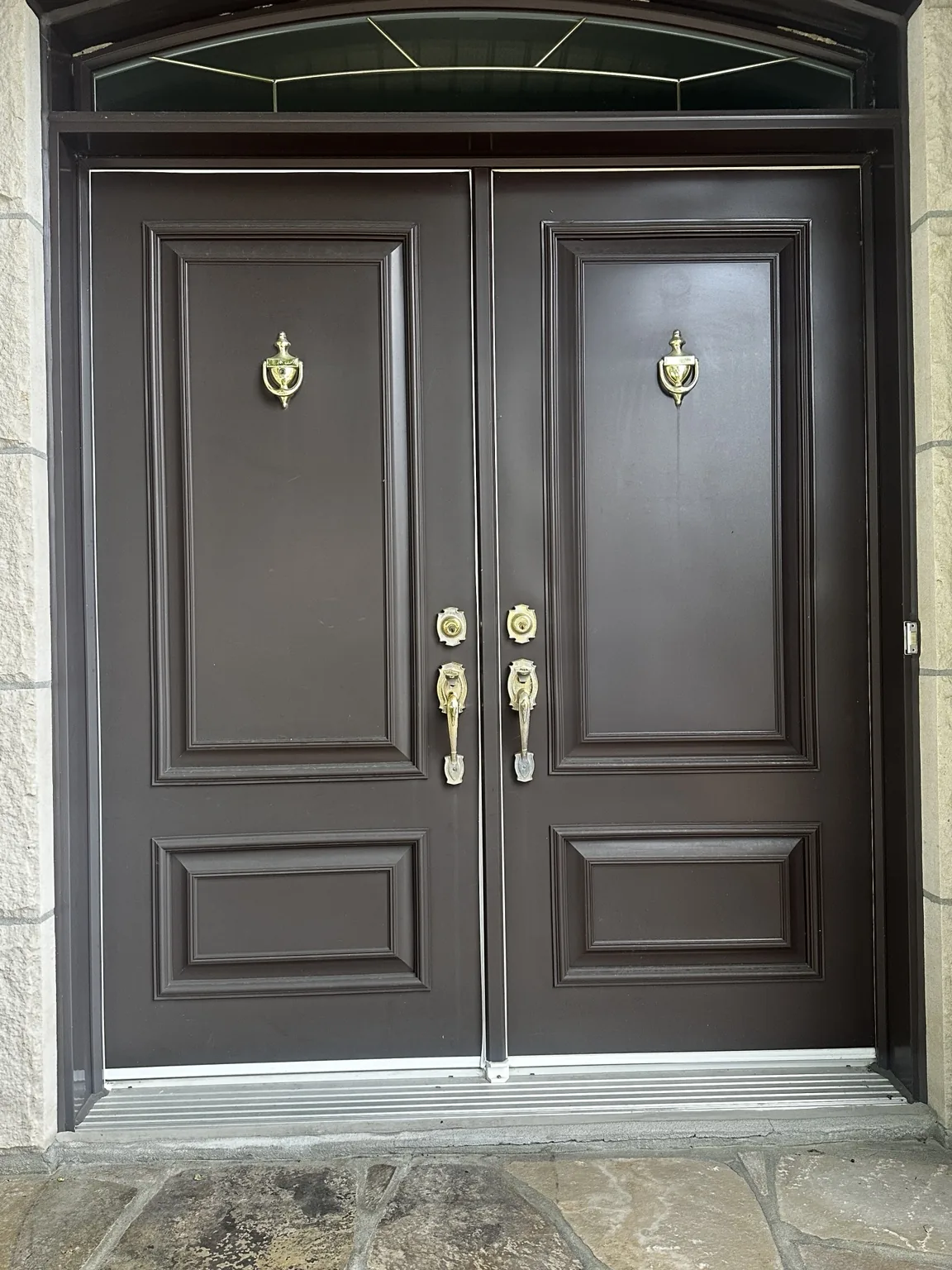 Double Front Door Refinishing before